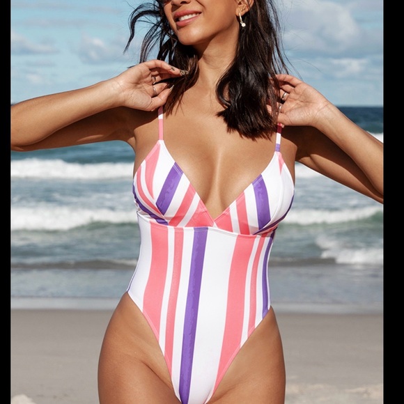 Cupshe Other - Cupshe Pink and Purple Striped Women's One Piece Swimsuit